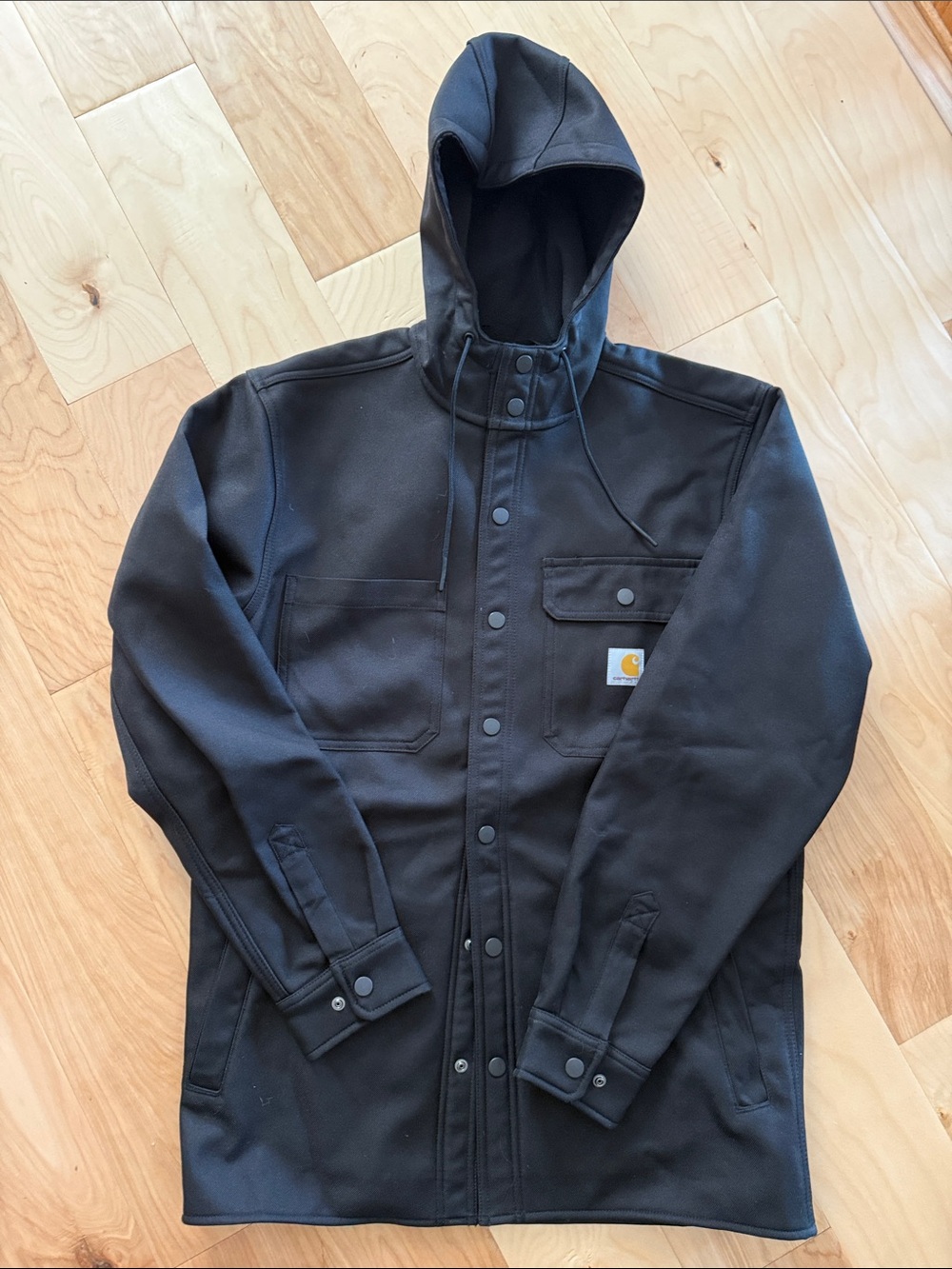 Carhartt Black Hooded Snap-Front Work Coat